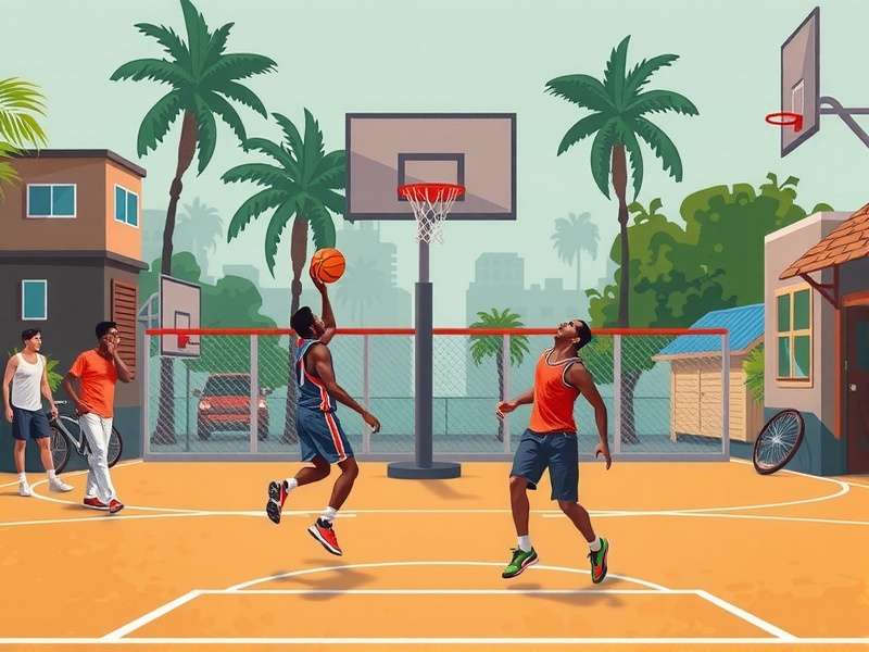 Basketball Shootout Game Banner - Indian Street Court with Players